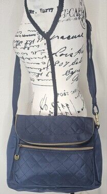 Travelon Anti-Theft Navy Signature Quilted Foldover Crossbody Bag Multi Pockets